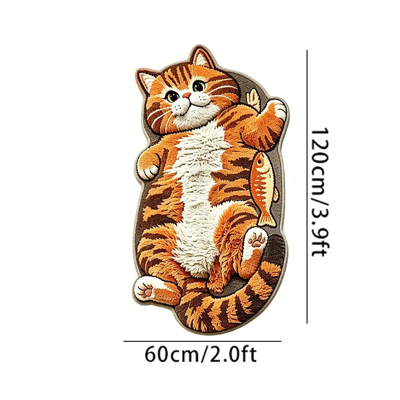 Adorable Lazy Cat Shaped Rug, Creative Cartoon Home Decor, Soft Comfortable Mat for Sofa, Coffee Table, Living Room, Bathroom, Boho Washable Rug