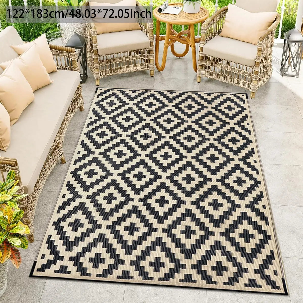 Geometric Pattern Waterproof Double-Sided Outdoor Rug, Outside Rug, 1 Count Modern Checkered Area Rug for RV, Terrace, Backyard, Deck, Beach and Camping Patio Rug #GLOBAL PICKS