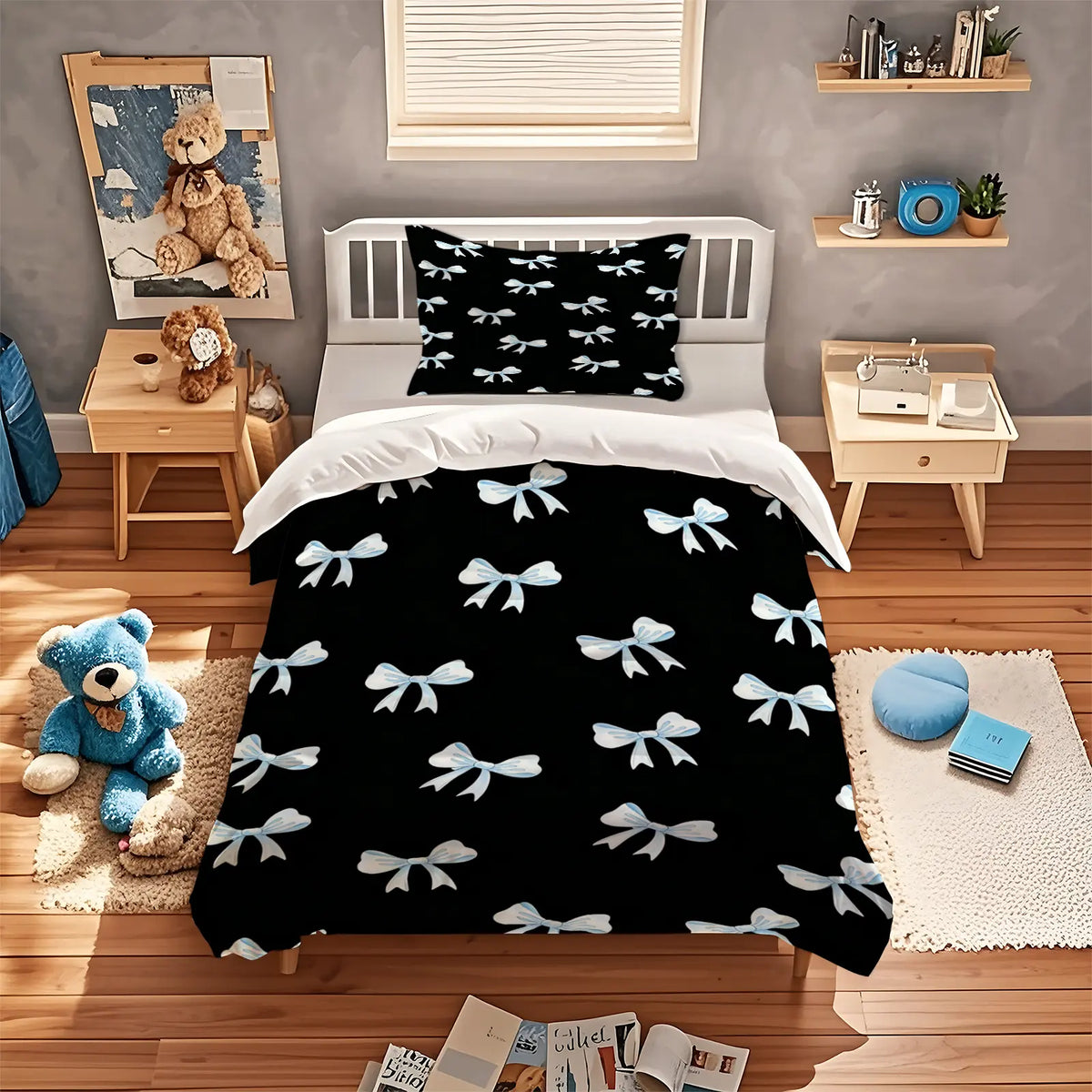 Bow print pattern soft, durable and High Quality bedding duvet set, including 1 duvet cover and 1 or 2 pillowcases, without a core or pillow, suitable for children or adults as gifts, modern style fashionable bedroom bed decoration