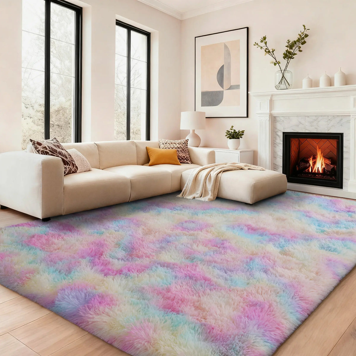 【Moving Season】MUGORN Multi-Size 3-Layer Super Soft Shaggy Fuzzy Rug, Modern Minimalist, Hand-Washable, Modern Shaggy Rug for Bedroom, Dorm Room Decor, Home Furnishings rugs for living room carpet