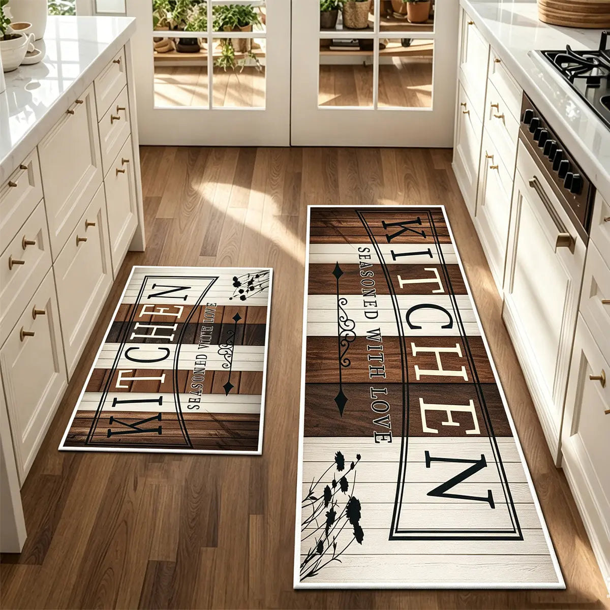 Non-Slip Kitchen Mat Set, Vintage Wood Pattern Farmhouse Design, Soft Comfortable Rug for Kitchen Living Room Bedroom Use, Rugs for Kitchen Floor