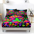 Rainbow Mushroom Fitted Sheet Set, Glowing Mushrooms and Starry Night Bedding Set for Kids Boys Girls,Colorful Flowers Bed Sheet Set 3 Pieces, 1 Fitted Sheet and 2 Pillowcase