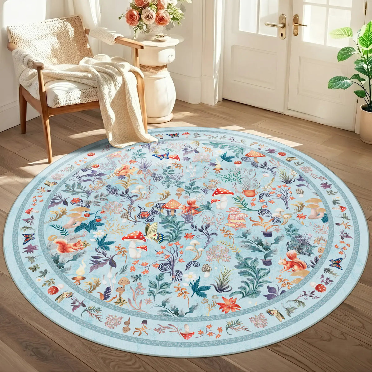 Geanup Vibrant Fox-Mushroom Magic Rug - Non-Slip, Soft, Thin Whimsical Animal Carpet with Vivid Color Hold, Room Decor & House Decor Accent for Living Room, Bedroom