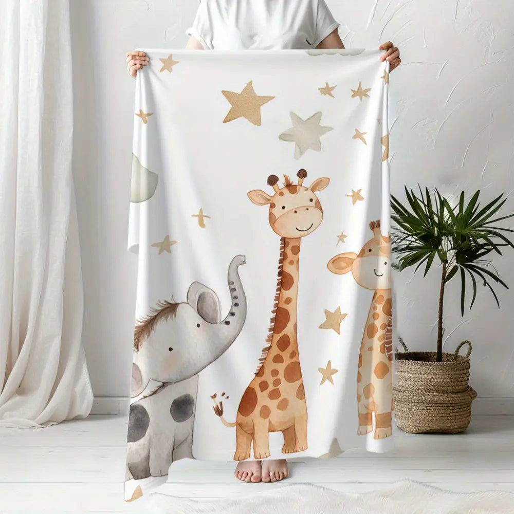 Baby Safari Blanket, Jungle Animal Throw Blanket, Soft Flannel Elephant Giraffe Blanket for Boys Girls Toddlers, Cute Baby Shower Gift, Nursery Room Decor, Cozy Kids Blanket for Bed Couch Stroller