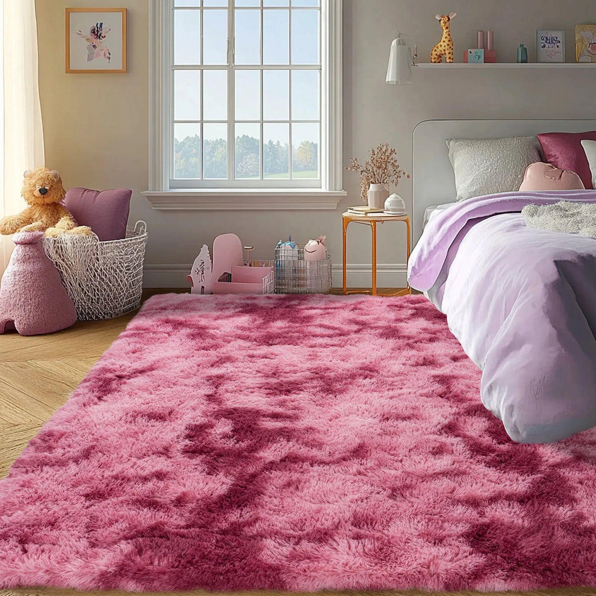 AILYEI Soft Shag Rugs For Bedroom, Burgundy Red Fluffy Shaggy Rugs For Living Room Nursery, Luxury Modern Plush Carpet Girls Boys Kids Room Dorm Indoor Home Decor, Upgrade Non-Slip