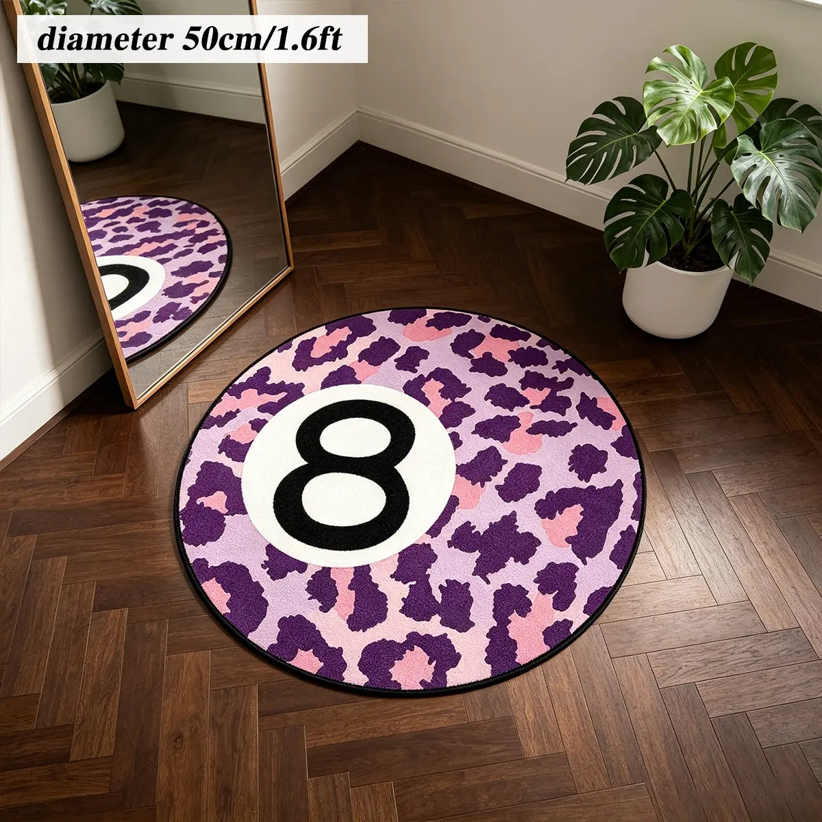 8 Ball Leopard Print Round Rug for Game Room, Man Cave, Dorm & Teen Bedroom, Soft Non-Slip Round Accent Rug, Anti Skid Rug, Perfect Retro Gift