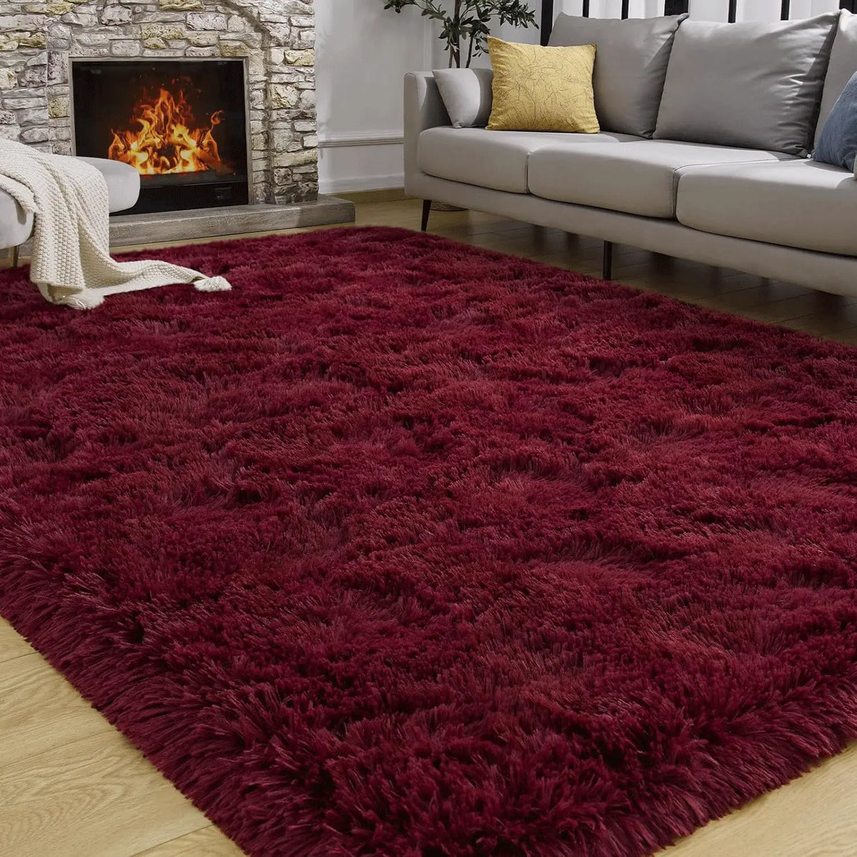 AILYEI Soft Shag Rugs For Bedroom, Burgundy Red Fluffy Shaggy Rugs For Living Room Nursery, Luxury Modern Plush Carpet Girls Boys Kids Room Dorm Indoor Home Decor, Upgrade Non-Slip