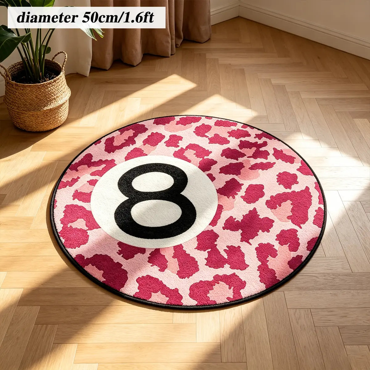 8 Ball Leopard Print Round Rug for Game Room, Man Cave, Dorm & Teen Bedroom, Soft Non-Slip Round Accent Rug, Anti Skid Rug, Perfect Retro Gift