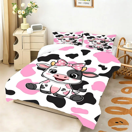2/3pcs Beautiful Comforter Set - Adorable Cow Print Comforter Set, Playful Animal Pattern Bedding Set for Kids & Teens, Soft & Cozy Aesthetic Bedroom Decor, Easy Care Breathable Comforter Set for Stylish Home Makeover Pillow Insert Not Included