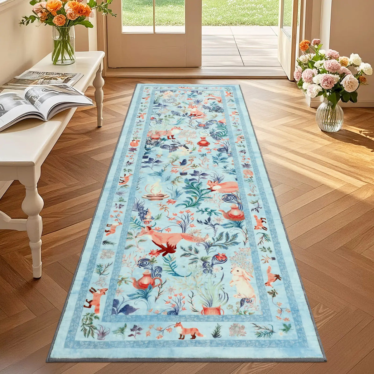 Geanup Vibrant Fox-Mushroom Magic Rug - Non-Slip, Soft, Thin Whimsical Animal Carpet with Vivid Color Hold, Room Decor & House Decor Accent for Living Room, Bedroom