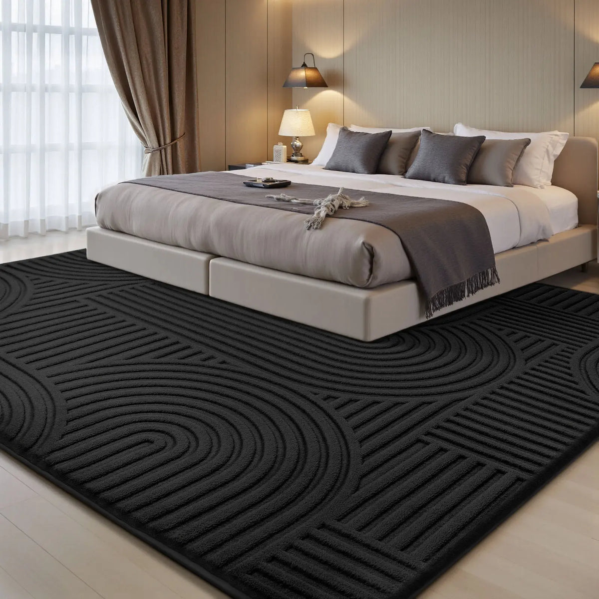 FAMVAL Modern Linear Jacquard Geometric Area Rug - Premium Anti-Slip Washable Large Size Contemporary Home Decor with Cozy Warmth, Barefoot Cushion for Living Room, Bedroom, Non Slip Rugs, Bedroom Inspo