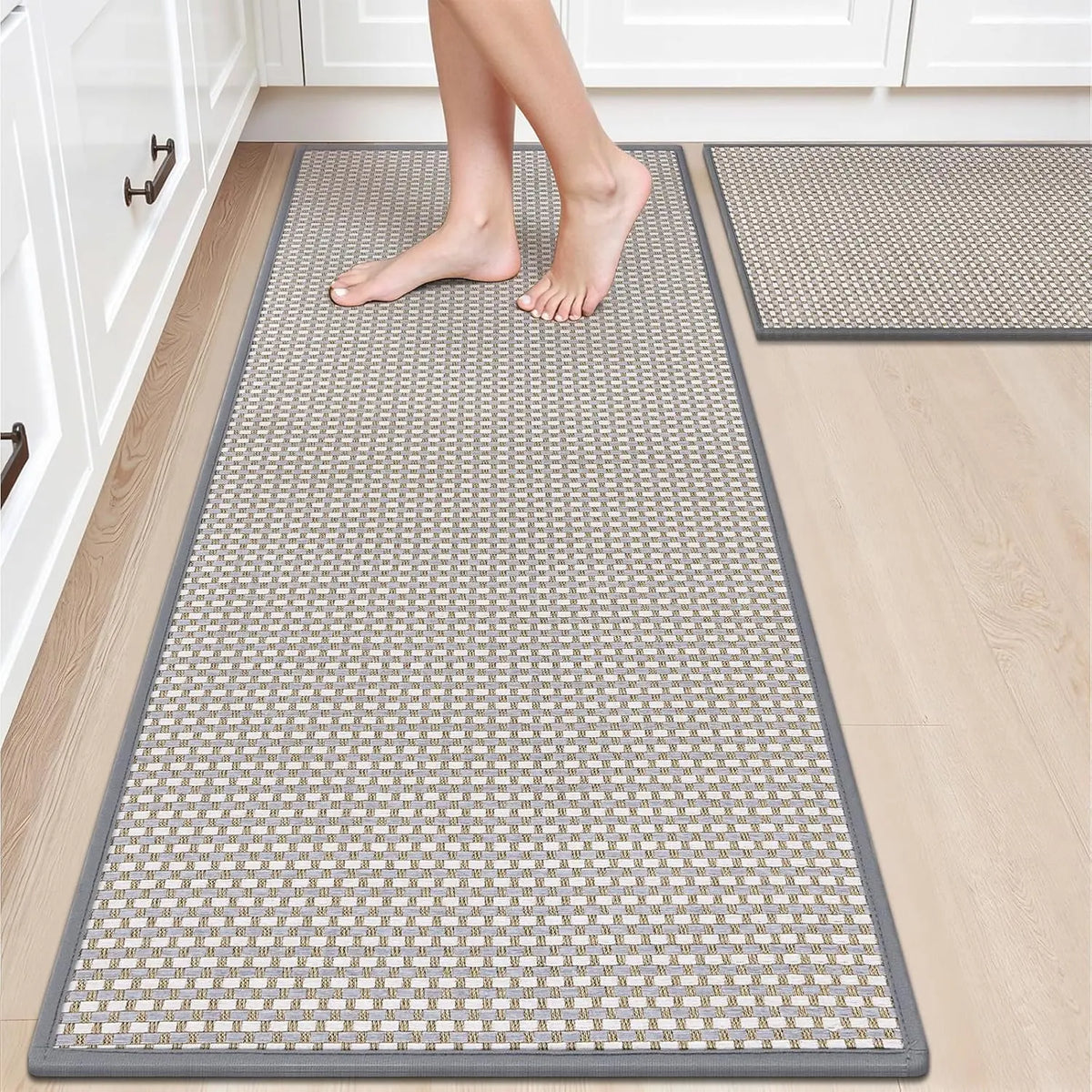 LOKHOM 3-Piece Non-Slip Kitchen Rugs Set - Thick Absorbent Soft Machine Washable Modern Runner Rug, Absorbent Decorative Indoor Floor Mat for Hallways Entryway Laundry Room