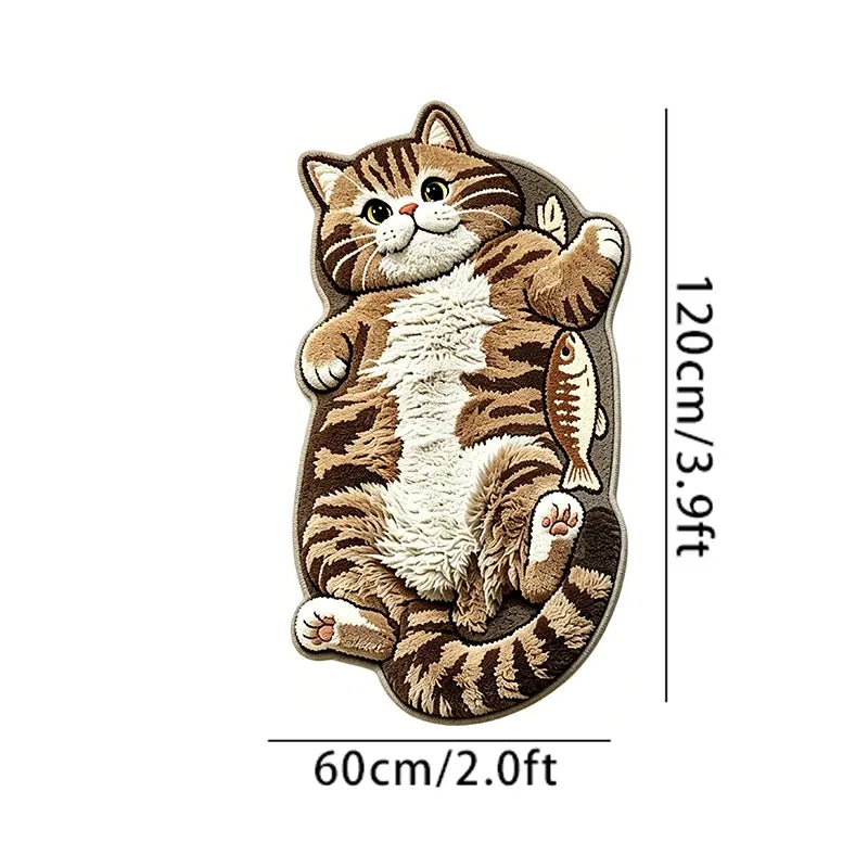 Adorable Lazy Cat Shaped Rug, Creative Cartoon Home Decor, Soft Comfortable Mat for Sofa, Coffee Table, Living Room, Bathroom, Boho Washable Rug