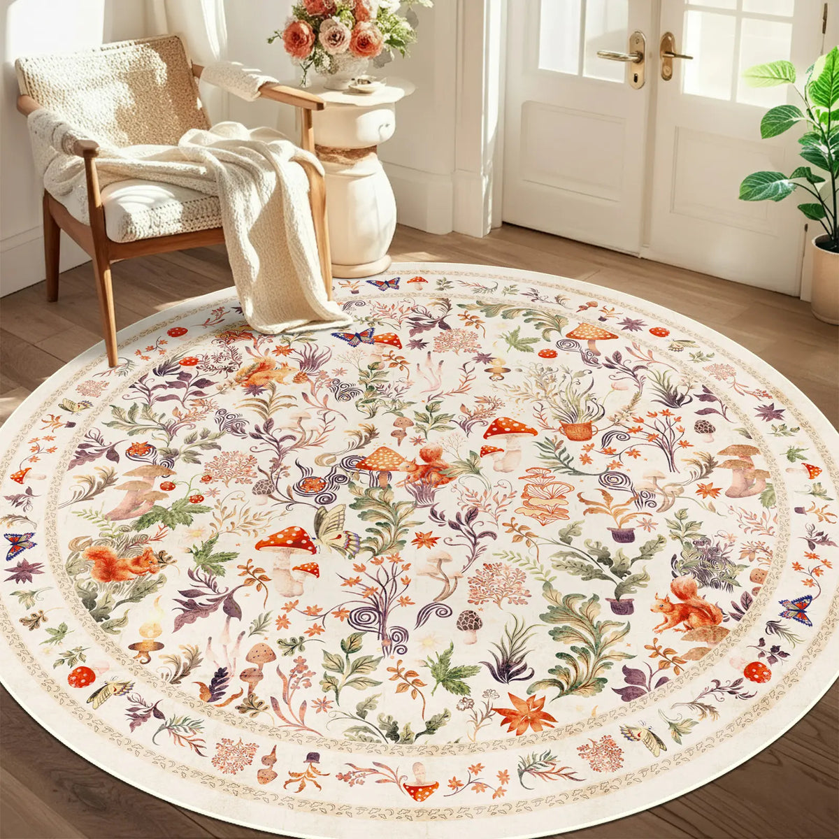 Geanup Vibrant Fox-Mushroom Magic Rug - Non-Slip, Soft, Thin Whimsical Animal Carpet with Vivid Color Hold, Room Decor & House Decor Accent for Living Room, Bedroom