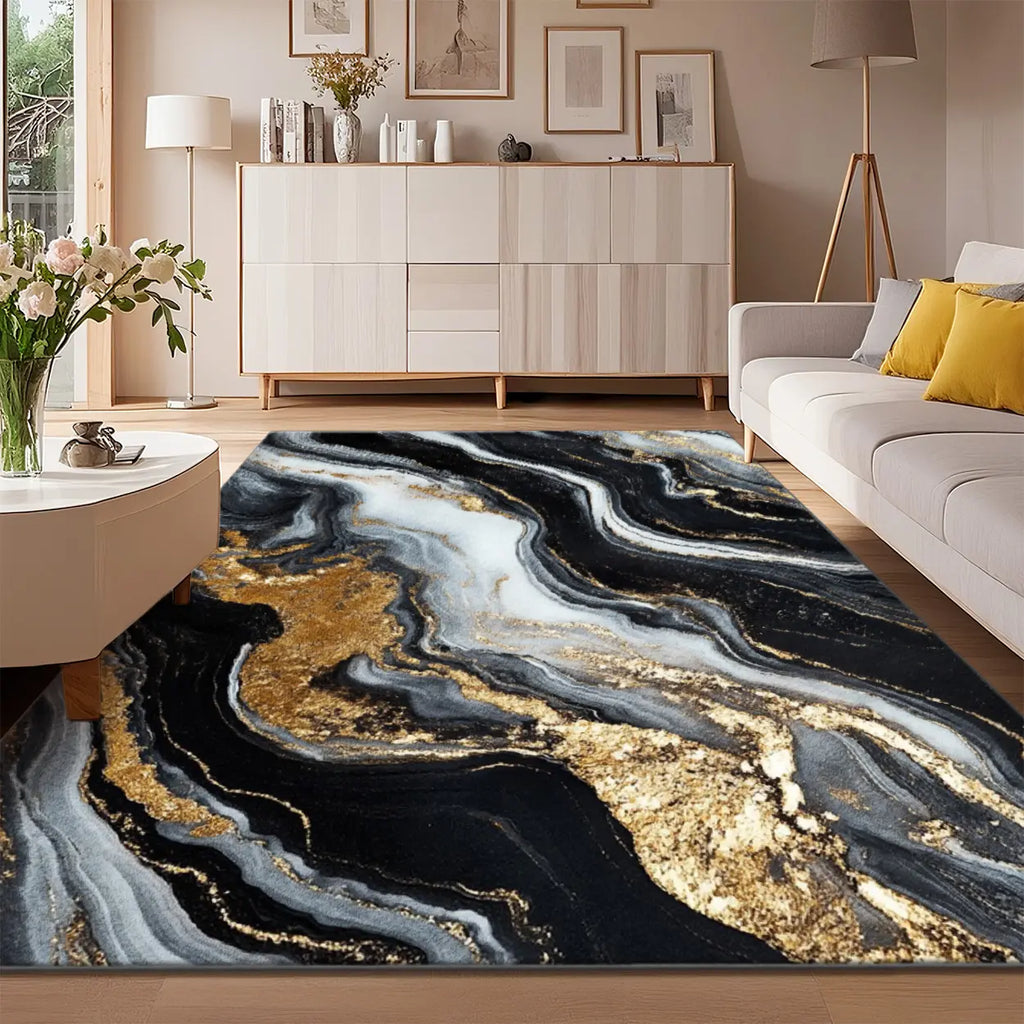 Local Delivery Multi Sizes Velvet Black White Gold Swirl Luxury Marble Fluid Rug Washable Non Slip Boho Farmhouse Runner Nursery Indoor Decor Rug