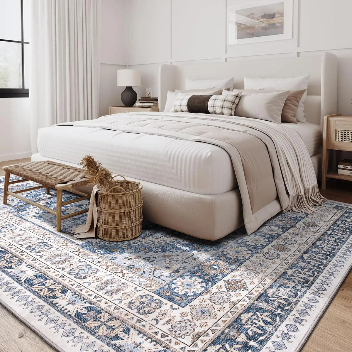 Art&Tuft Artistic Geometric Print Indoor Area Rug - Non-Slip, Vintage, Large, Machine Washable, Stain-Resistant, Foldable Rugs for Bedroom, House Decor Ideal for Family Living Spaces