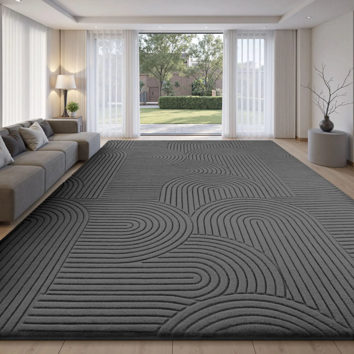 FAMVAL Modern Linear Jacquard Geometric Area Rug - Premium Anti-Slip Washable Large Size Contemporary Home Decor with Cozy Warmth, Barefoot Cushion for Living Room, Bedroom, Non Slip Rugs, Bedroom Inspo