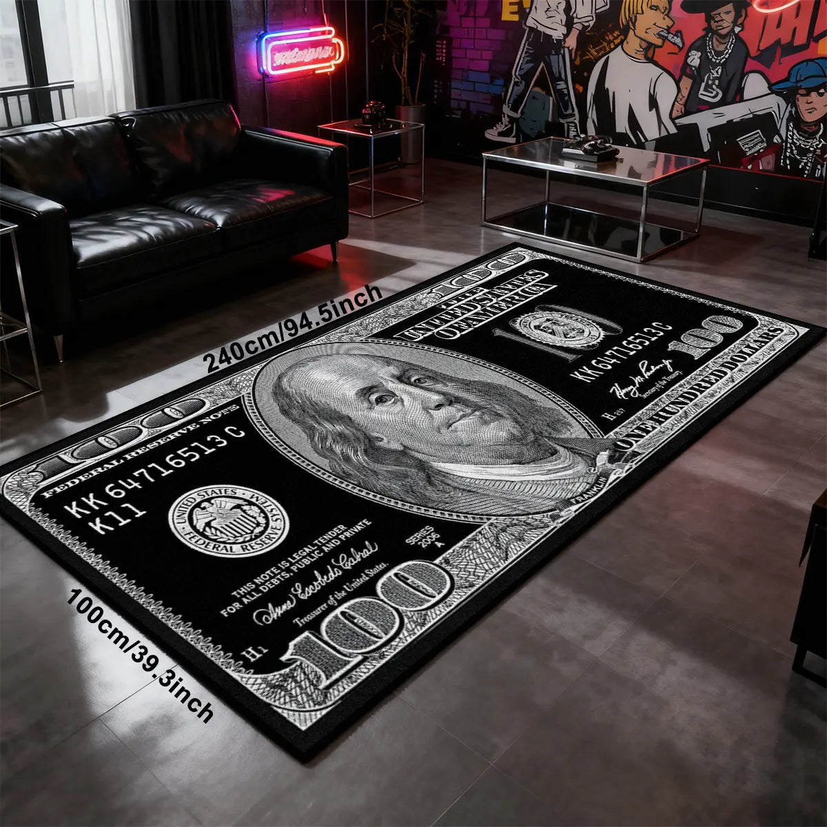 Black Dollar rug, Decorative area rug, long rug, soft comfortable non-slip floor mat, Machine washable, Non Slip Rugs, Anti Slip Rugs, home decoration, suitable for bedside, kitchen, bedroom, bathroom, living room and other scenes