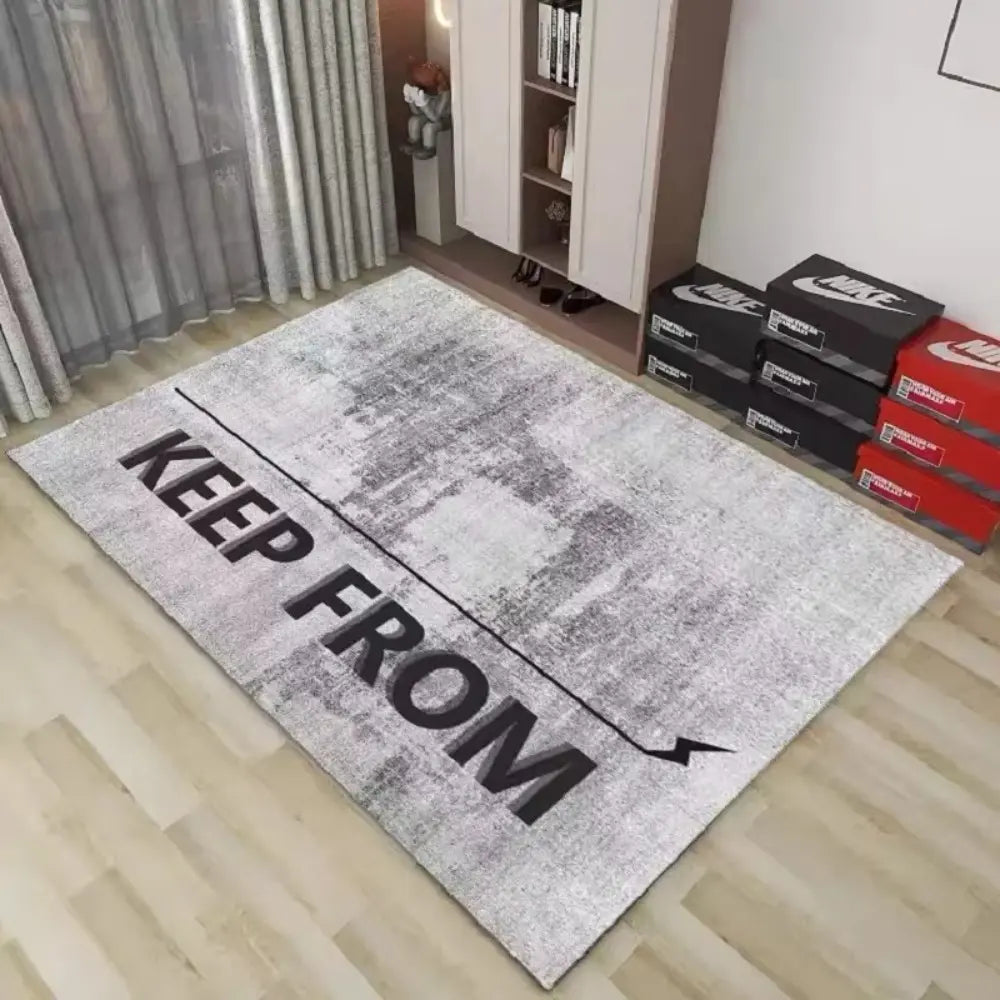 "SHOES OFF" Distressed Black Flannel Area Decorative Rug, House Decor Rug, Home Decor Rugs - Oversized Soft & Thick Plush Mat for Entryway & Bedroom, Non-Slip Thick Minimalist Quote Home Decor for Modern Enthusiasts