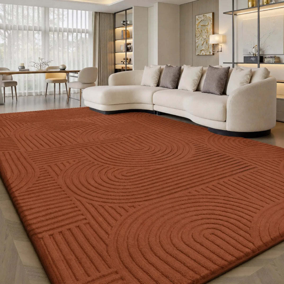 FAMVAL Modern Linear Jacquard Geometric Area Rug - Premium Anti-Slip Washable Large Size Contemporary Home Decor with Cozy Warmth, Barefoot Cushion for Living Room, Bedroom, Non Slip Rugs, Bedroom Inspo