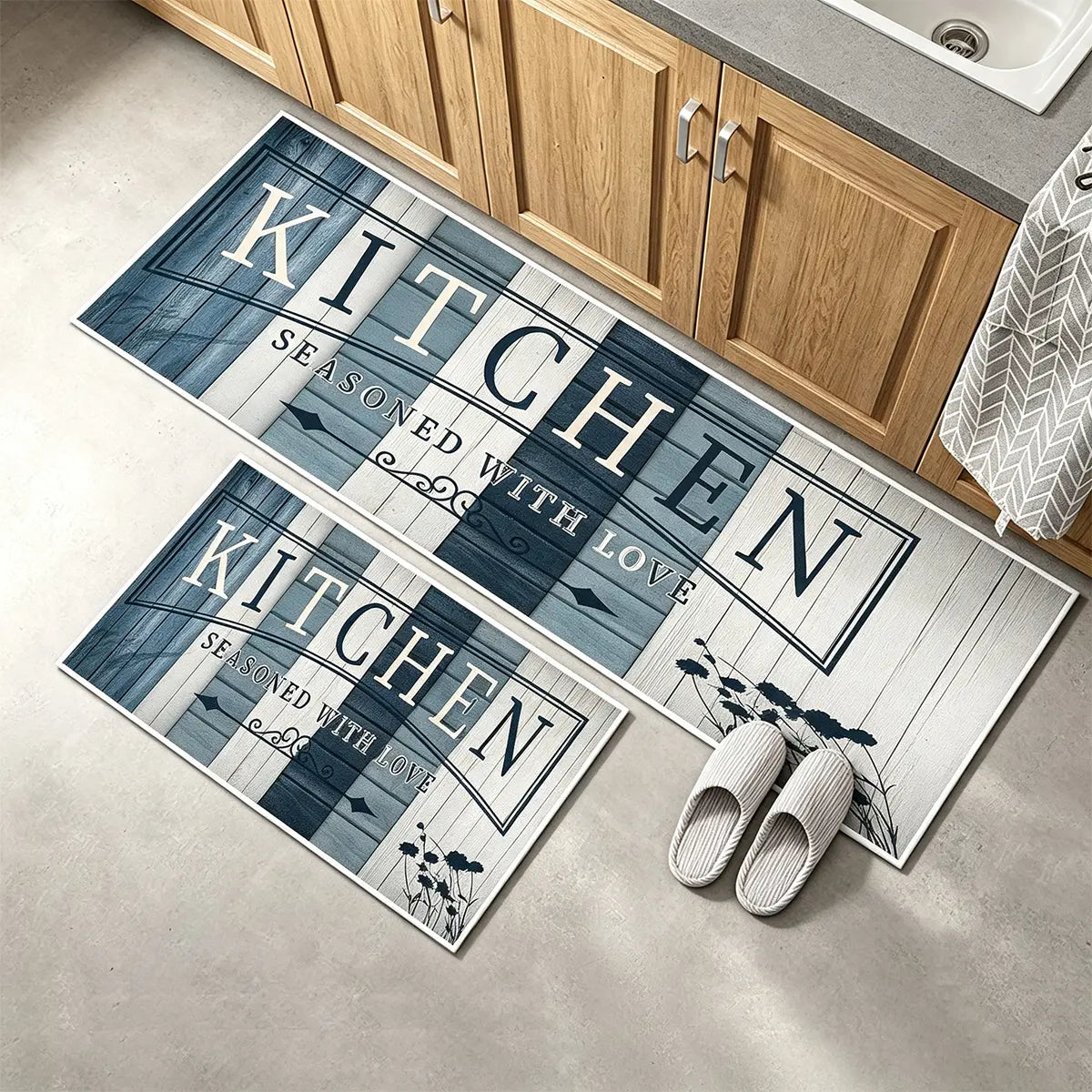 Non-Slip Kitchen Mat Set, Vintage Wood Pattern Farmhouse Design, Soft Comfortable Rug for Kitchen Living Room Bedroom Use, Rugs for Kitchen Floor