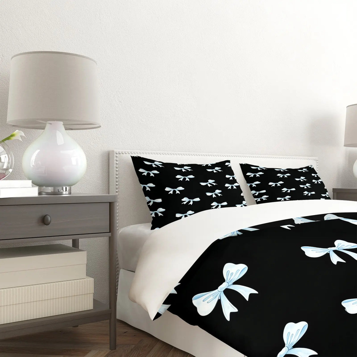 Bow print pattern soft, durable and High Quality bedding duvet set, including 1 duvet cover and 1 or 2 pillowcases, without a core or pillow, suitable for children or adults as gifts, modern style fashionable bedroom bed decoration