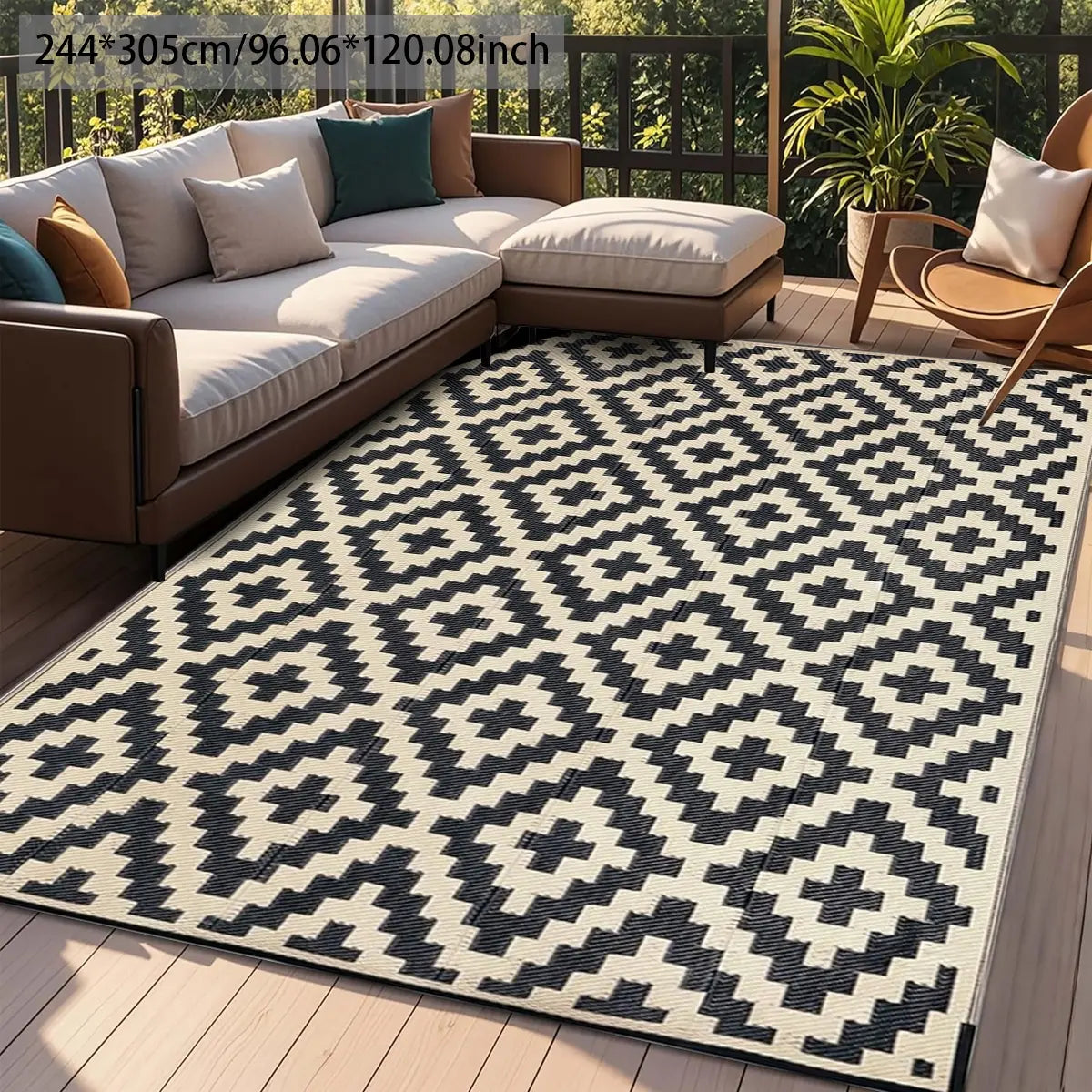 Geometric Pattern Waterproof Double-Sided Outdoor Rug, Outside Rug, 1 Count Modern Checkered Area Rug for RV, Terrace, Backyard, Deck, Beach and Camping Patio Rug #GLOBAL PICKS