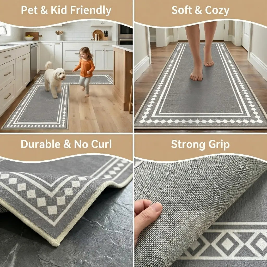 Azulia Home Polyester Fiber Boho Printed Rug Set of 3 (20"x24", 20"x30", 20"x48") - Anti-Slip Base, Washable Kitchen Rugs for Indoor Space Kitchen Areas, Farmhouse Aesthetic Decor