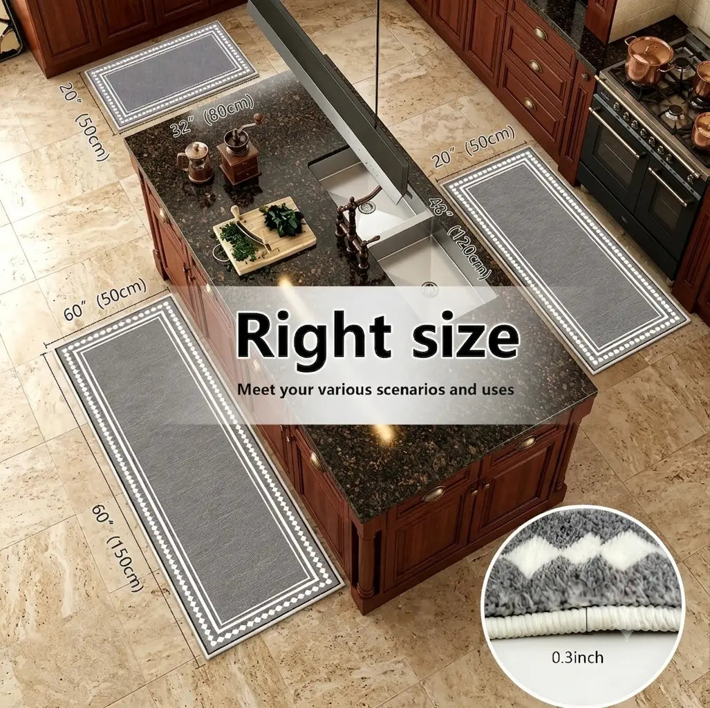 Azulia Home Polyester Fiber Boho Printed Rug Set of 3 (20"x24", 20"x30", 20"x48") - Anti-Slip Base, Washable Kitchen Rugs for Indoor Space Kitchen Areas, Farmhouse Aesthetic Decor