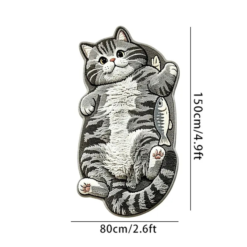 Adorable Lazy Cat Shaped Rug, Creative Cartoon Home Decor, Soft Comfortable Mat for Sofa, Coffee Table, Living Room, Bathroom, Boho Washable Rug