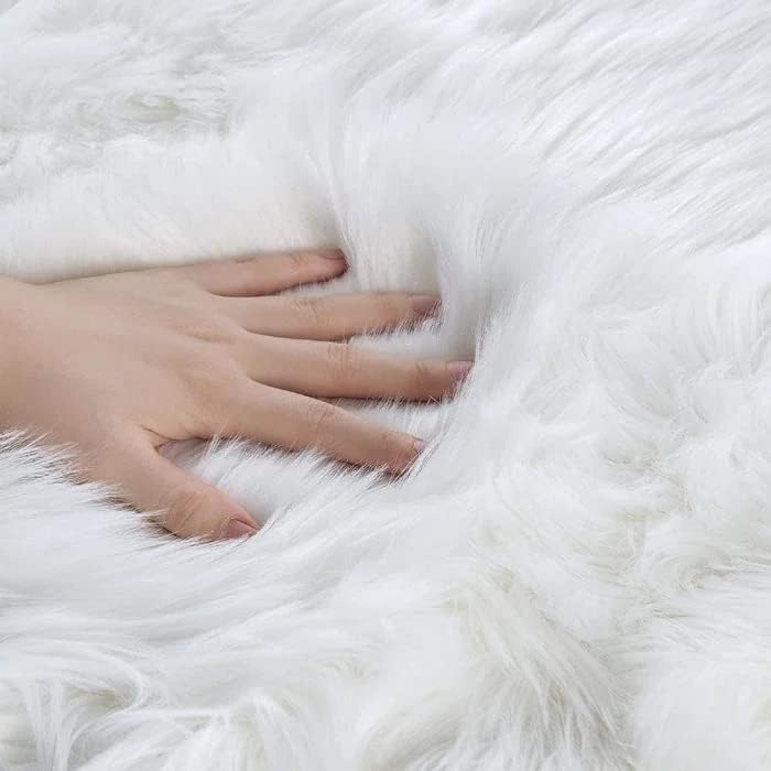 ORINOVA White Faux Sheepskin Fuzzy Fur Rugs for Bedroom Small Machine Washable Fluffy Area Rugs for Living Room 2x4 Shag Nursery Rug