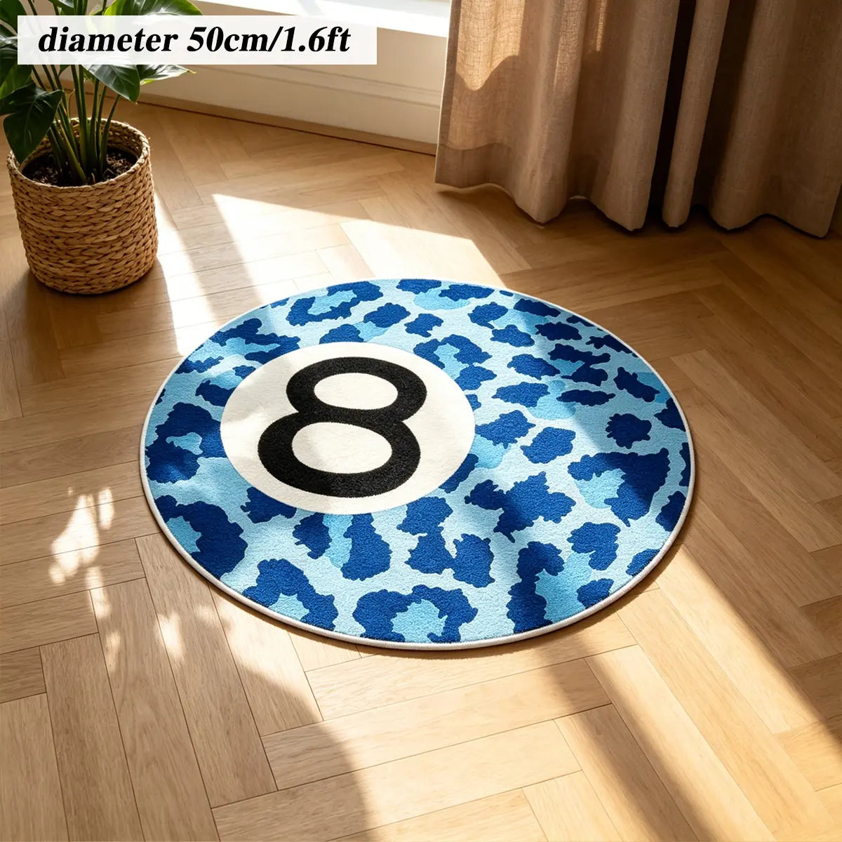 8 Ball Leopard Print Round Rug for Game Room, Man Cave, Dorm & Teen Bedroom, Soft Non-Slip Round Accent Rug, Anti Skid Rug, Perfect Retro Gift
