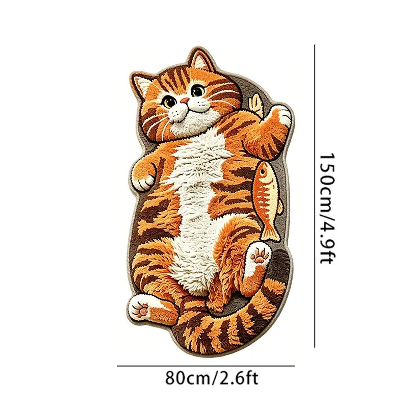 Adorable Lazy Cat Shaped Rug, Creative Cartoon Home Decor, Soft Comfortable Mat for Sofa, Coffee Table, Living Room, Bathroom, Boho Washable Rug