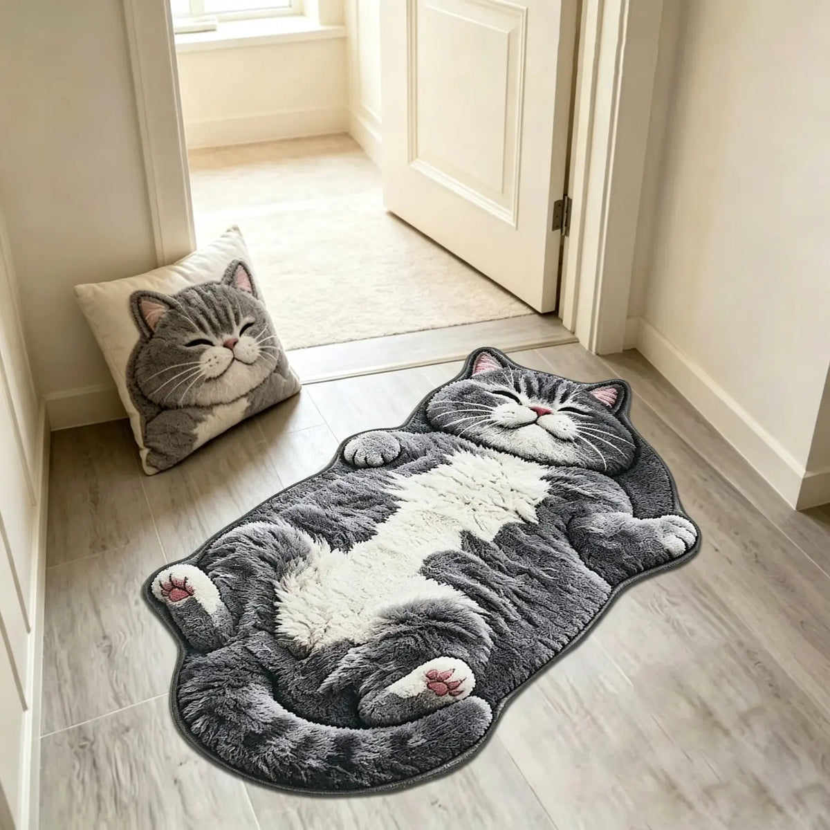 Adorable Lazy Cat Shaped Rug, Creative Cartoon Home Decor, Soft Comfortable Mat for Sofa, Coffee Table, Living Room, Bathroom, Boho Washable Rug
