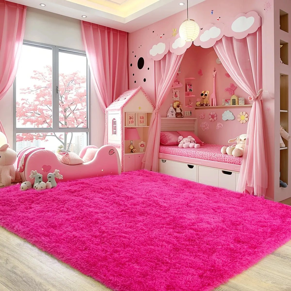 AILYEI Soft Shag Rugs For Bedroom, Burgundy Red Fluffy Shaggy Rugs For Living Room Nursery, Luxury Modern Plush Carpet Girls Boys Kids Room Dorm Indoor Home Decor, Upgrade Non-Slip