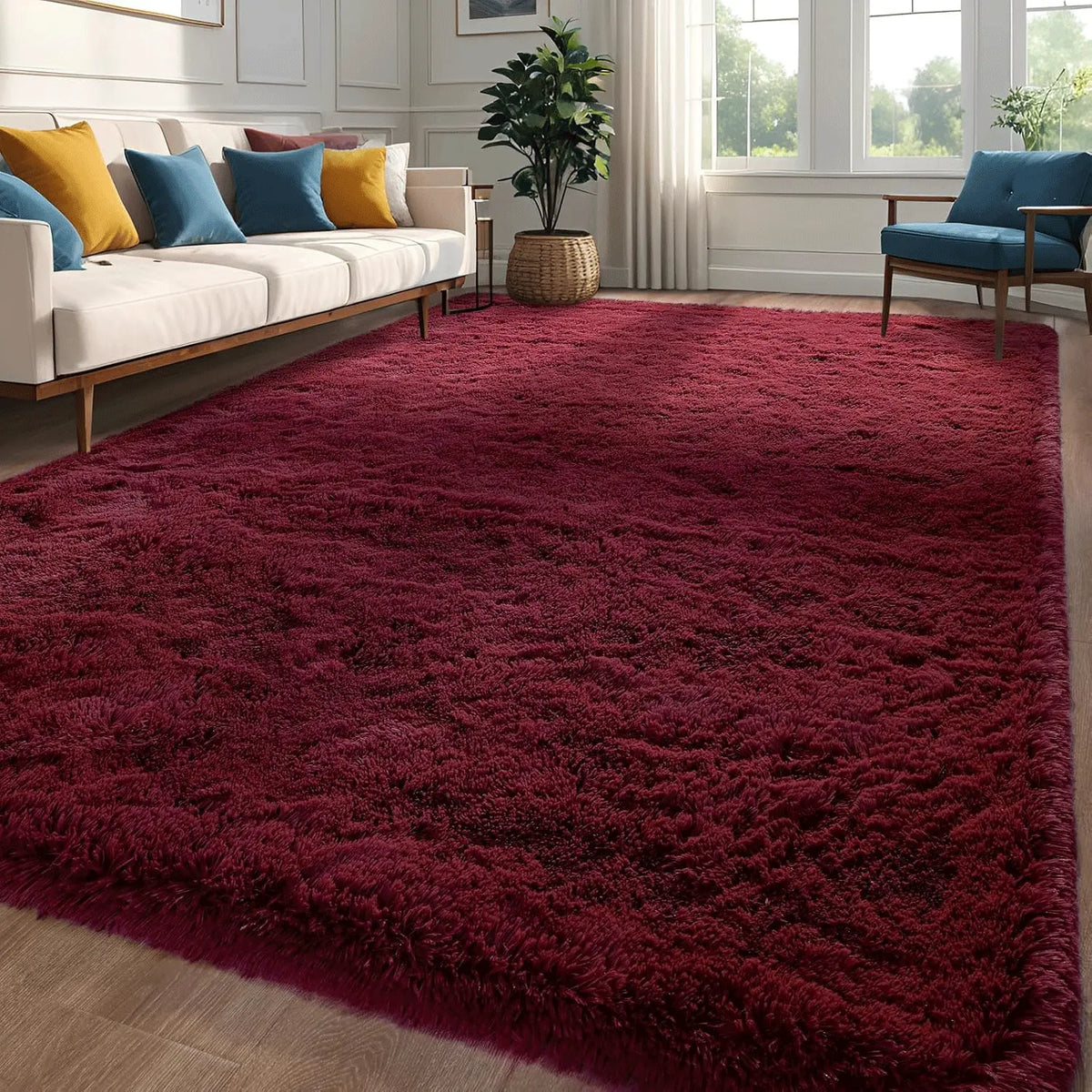 AILYEI Soft Shag Rugs For Bedroom, Burgundy Red Fluffy Shaggy Rugs For Living Room Nursery, Luxury Modern Plush Carpet Girls Boys Kids Room Dorm Indoor Home Decor, Upgrade Non-Slip