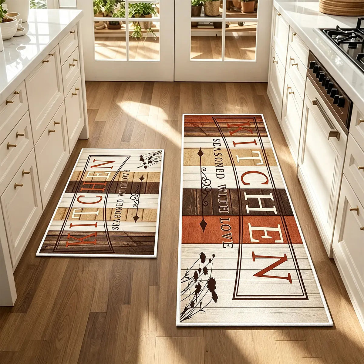 Non-Slip Kitchen Mat Set, Vintage Wood Pattern Farmhouse Design, Soft Comfortable Rug for Kitchen Living Room Bedroom Use, Rugs for Kitchen Floor