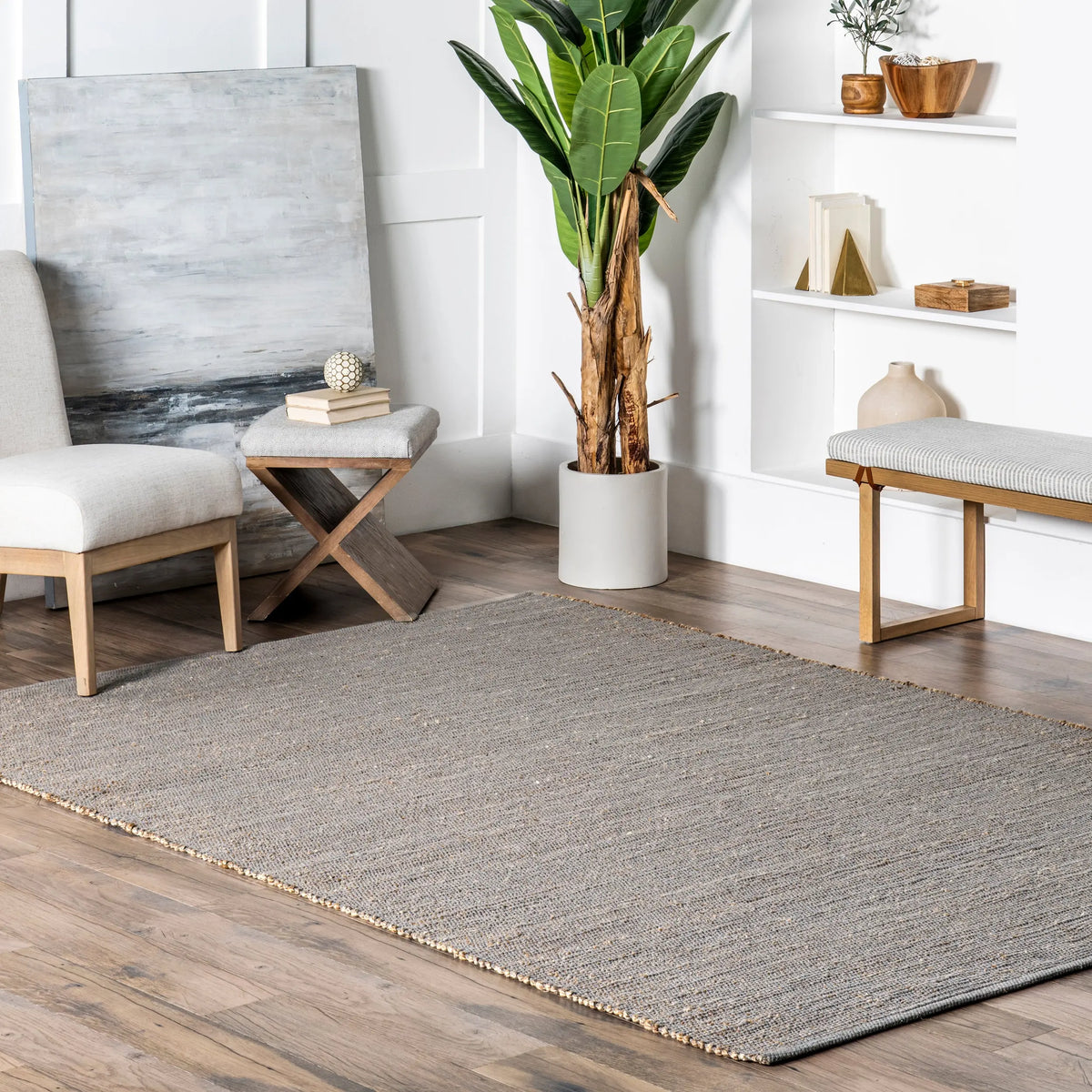 Elfriede Farmhouse Jute Blend Indoor Area Rug - Natural Fiber, Soft & Cozy, Farmhouse Kitchen Use, Home Accessory, Room Decor, Living Room Suitable, Indoor Area Rugs