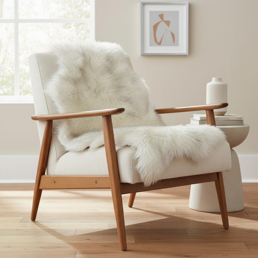 Genuine Sheepskin Rug & Chair Cover Ivory 2X3 Real Fur Throw for Bedroom
