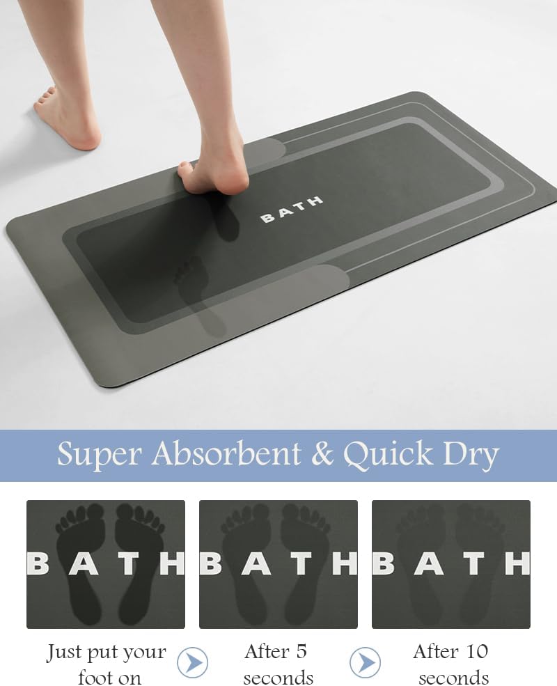 MontVoo-Bath Mat-Bath Mat Rug Non Slip Super Absorbent Stain Resistant Quick Dry Thin Bathroom Rug-Bath Mats for Bathroom Floor Bathtub Vanity-Bathmat Bath Rug Easy Care-17"x27" Darkgrey