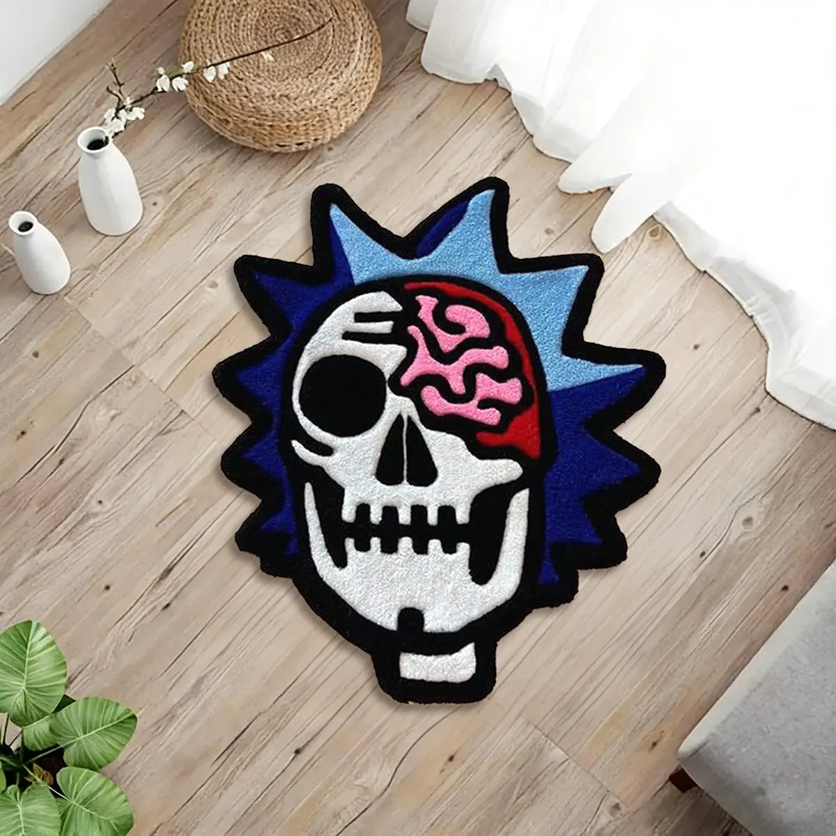 Rick and Morty Skull Brain Rug, Home Decorative Rug, Irregular Design Rug, Unique American Dark Aesthetic Carpet, Plush Bedroom Area Mat, Non-Slip Entrance Doormat, Home Decor Rugs