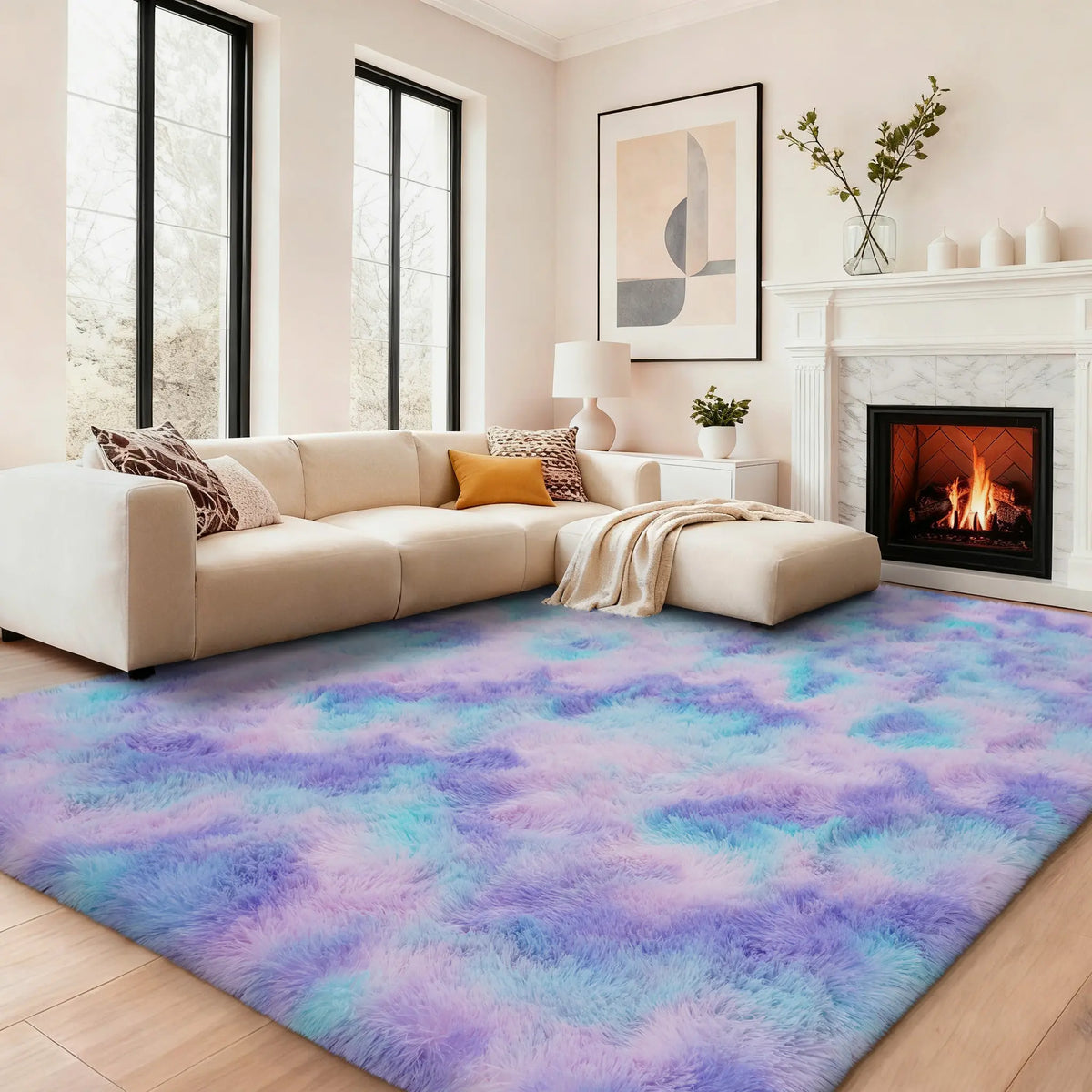 【Moving Season】MUGORN Multi-Size 3-Layer Super Soft Shaggy Fuzzy Rug, Modern Minimalist, Hand-Washable, Modern Shaggy Rug for Bedroom, Dorm Room Decor, Home Furnishings rugs for living room carpet