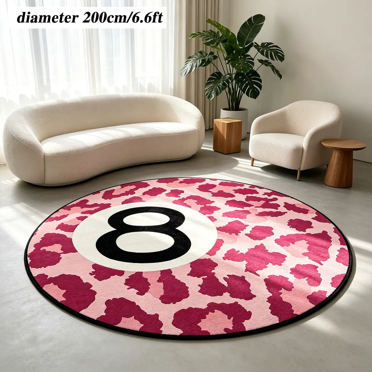 8 Ball Leopard Print Round Rug for Game Room, Man Cave, Dorm & Teen Bedroom, Soft Non-Slip Round Accent Rug, Anti Skid Rug, Perfect Retro Gift