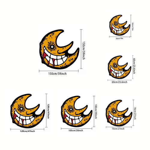 1 Piece Creepy Grinning Crescent Moon Irregular Carpet Rug, Single Eyed Bloody Fangs Halloween Design, Ultra-Soft Non-slip Machine Washable Floor Carpet Rug, Decorative Rug, Floor Rugs, Room Decoration Rug, Ideal For Bedroom & Gothic Spooky Home Decor