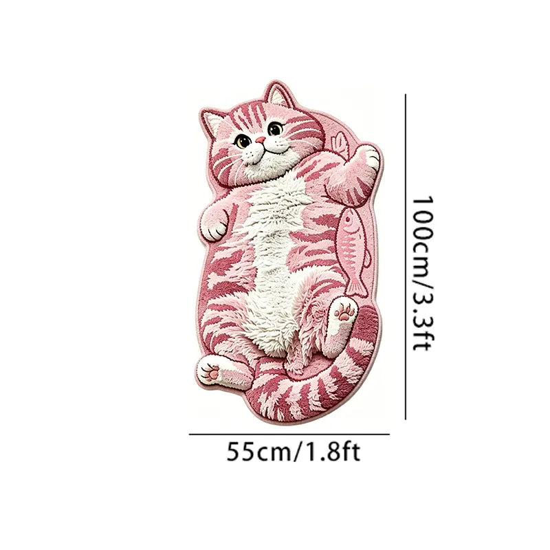 Adorable Lazy Cat Shaped Rug, Creative Cartoon Home Decor, Soft Comfortable Mat for Sofa, Coffee Table, Living Room, Bathroom, Boho Washable Rug