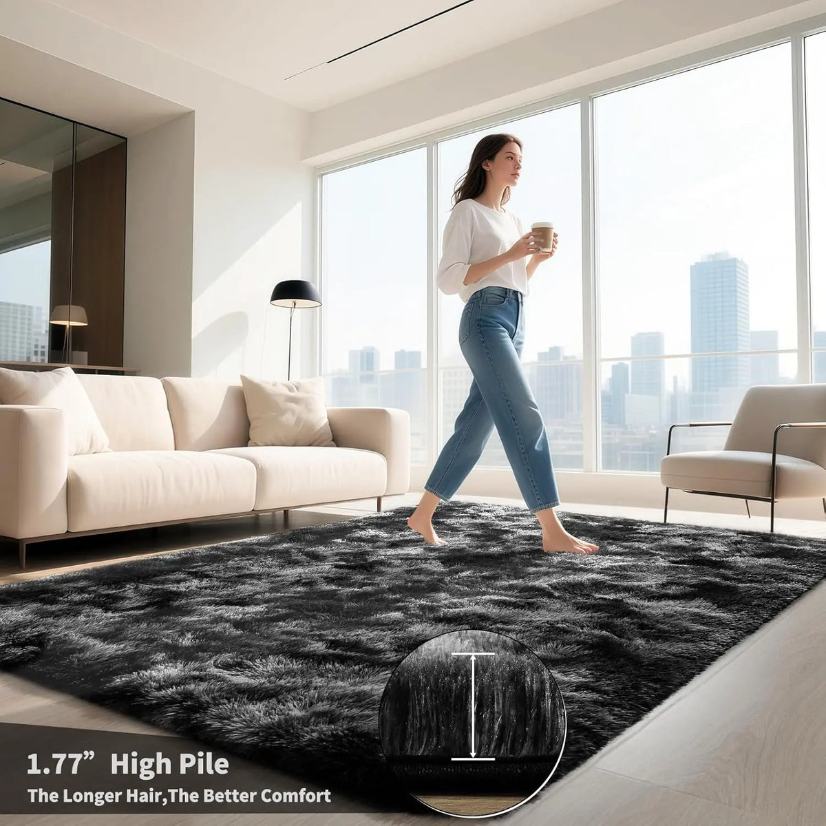 1pc Super Soft Thick Microfibre Fluffy Modern Rug - Decorative Area Rug with Watercolour Modern Design, Plush Indoor Accent for Bedroom, Holiday Christmas Decor, Housewarming Gift