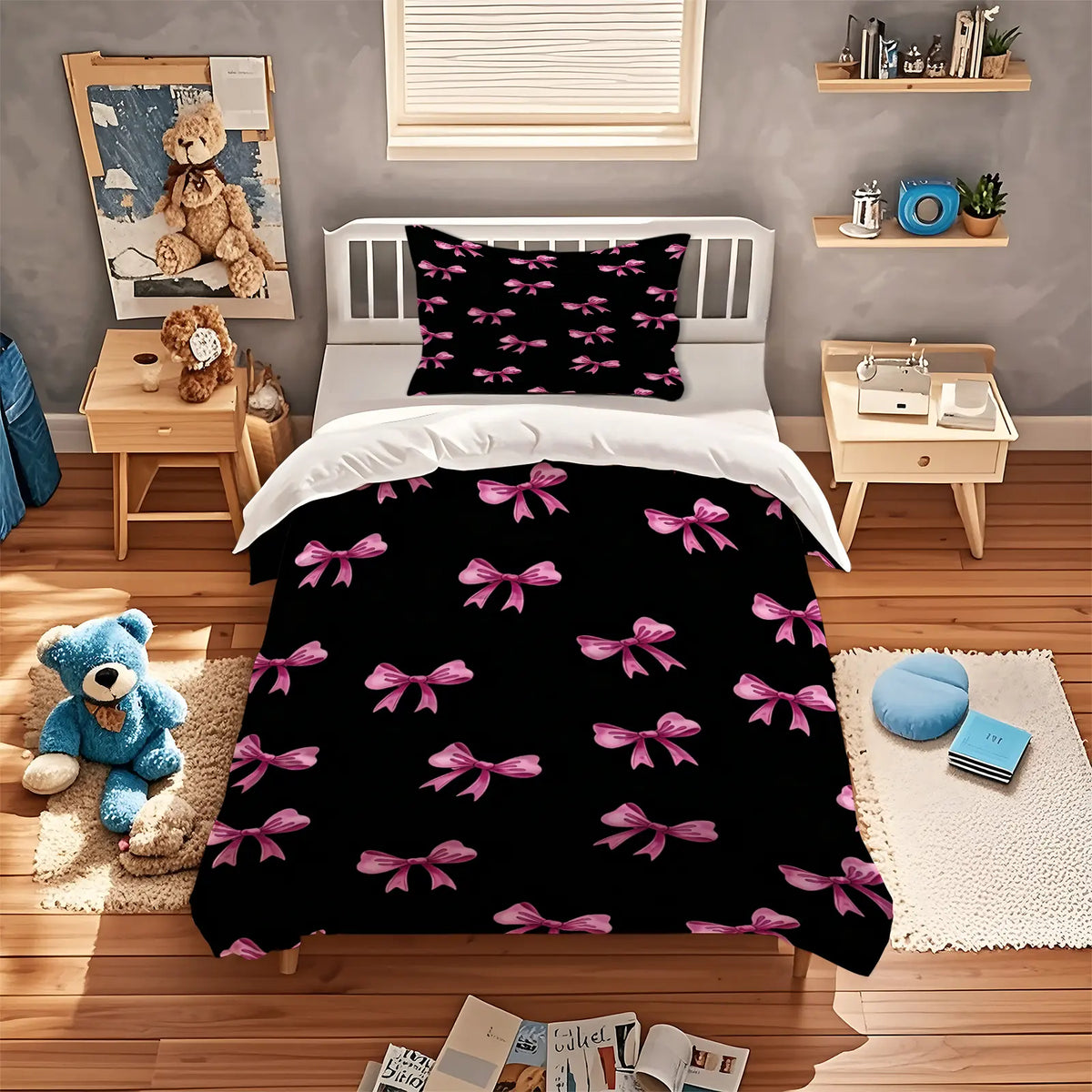 Bow print pattern soft, durable and High Quality bedding duvet set, including 1 duvet cover and 1 or 2 pillowcases, without a core or pillow, suitable for children or adults as gifts, modern style fashionable bedroom bed decoration