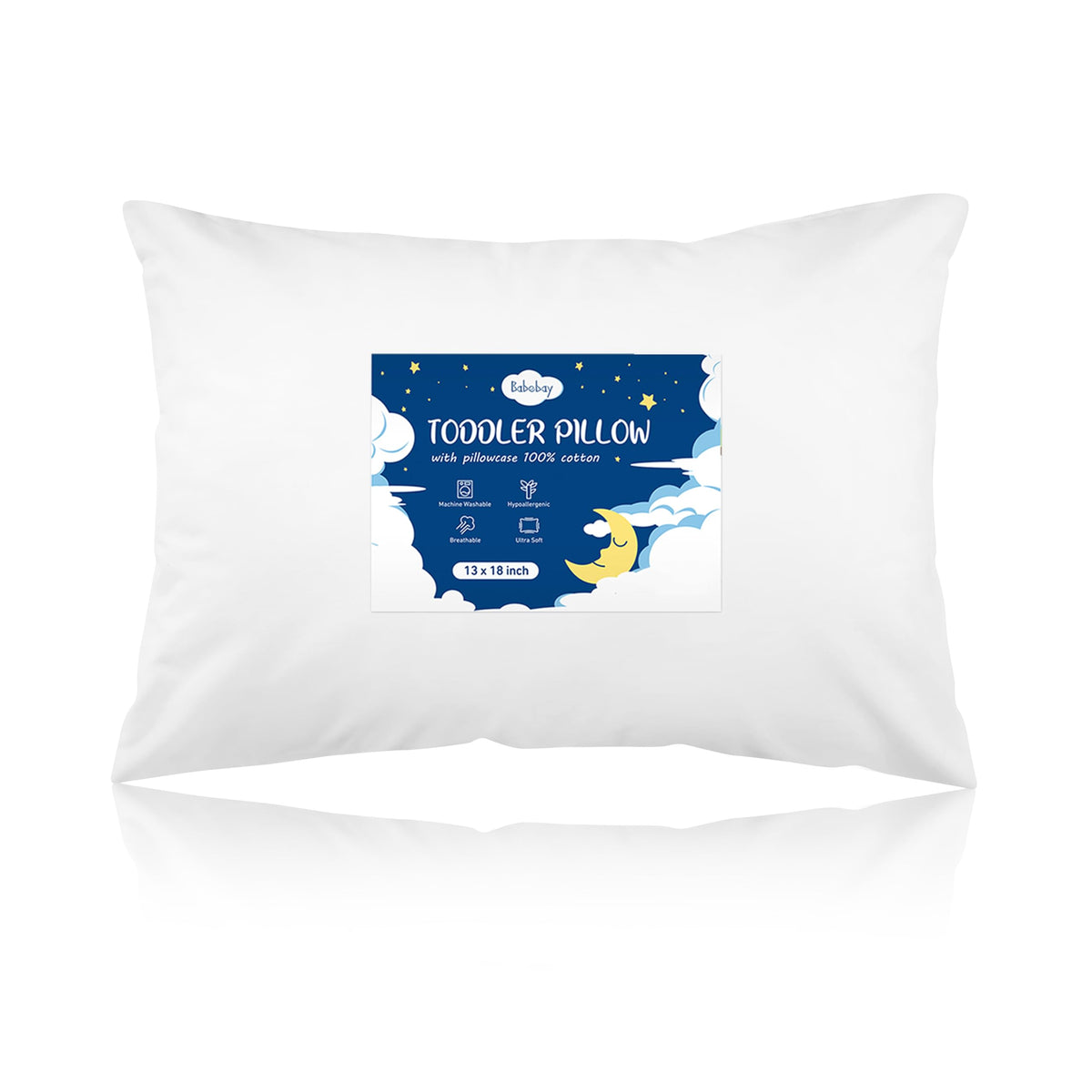 Babebay Toddler Pillow,13X18 Soft Toddler Pillows for Sleeping, Machine Washable Kids Pillow with Cotton Pillowcase, Perfect for Travel (White)