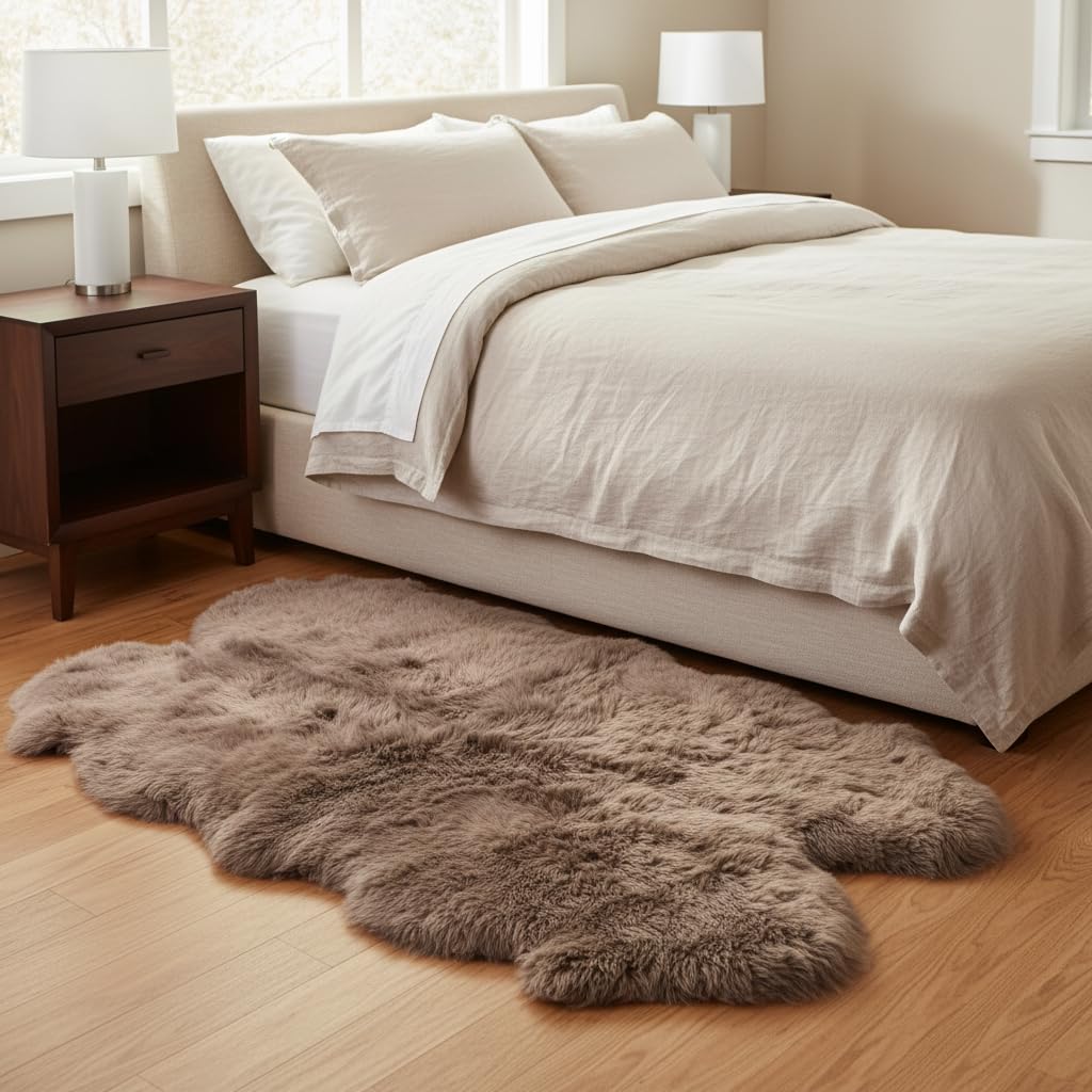 Genuine Sheepskin Rug & Chair Cover Ivory 2X3 Real Fur Throw for Bedroom