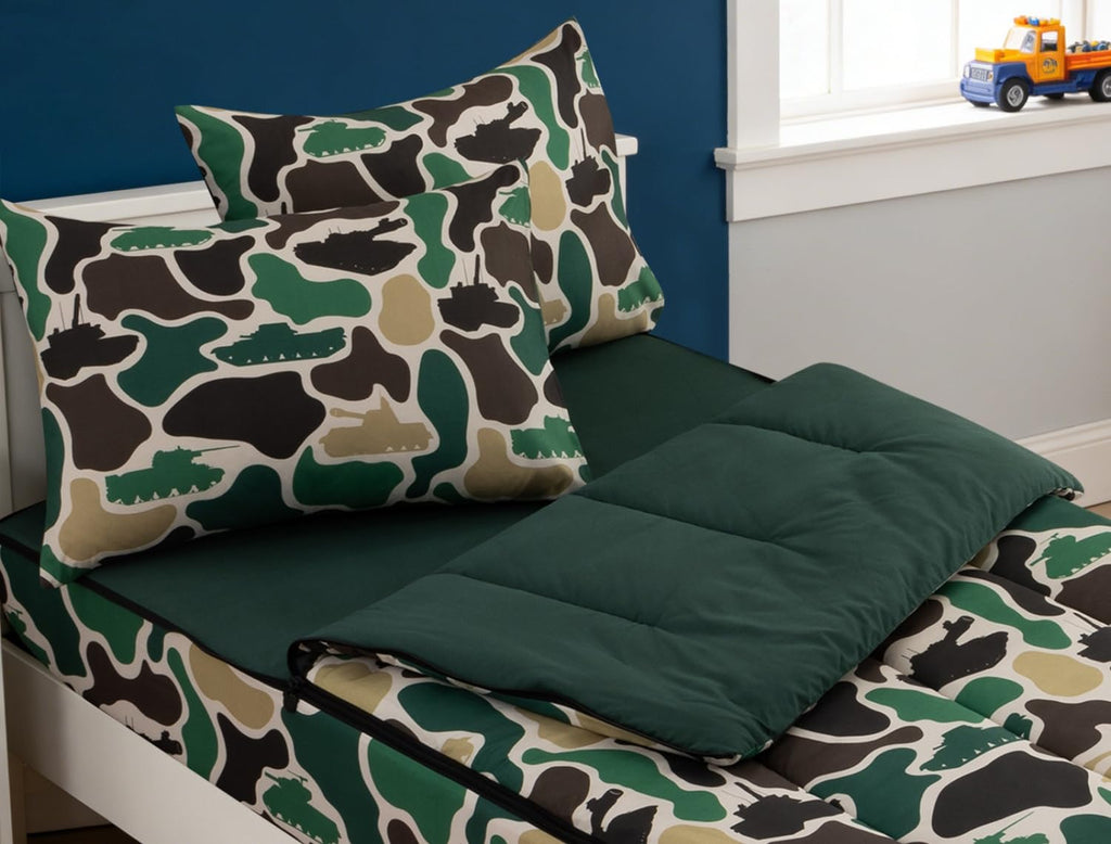 Meeting Story Zippable Bedding Twin,Dinosaur Camo Bedding Set Zip Up Comforter Bed in a Bag with Fitted Sheet and 2 Pcs Pillowcases(Green,Twin)